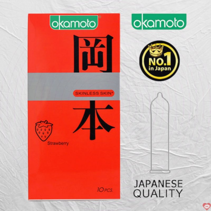 Bao Cao Su Dâu Okamoto Hương Dâu Tự Nhiên Hộp 10 Cái 