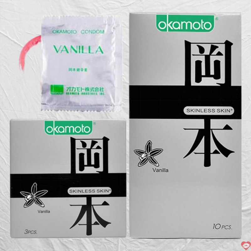 Bao cao su hương vani Okamoto Skinless 10 chiếc mềm mịn an toàn 