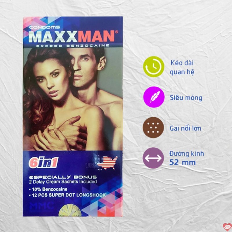 Maxxman 6in1 hộp 12 bao cao su cao cấp an toàn thoải mái 