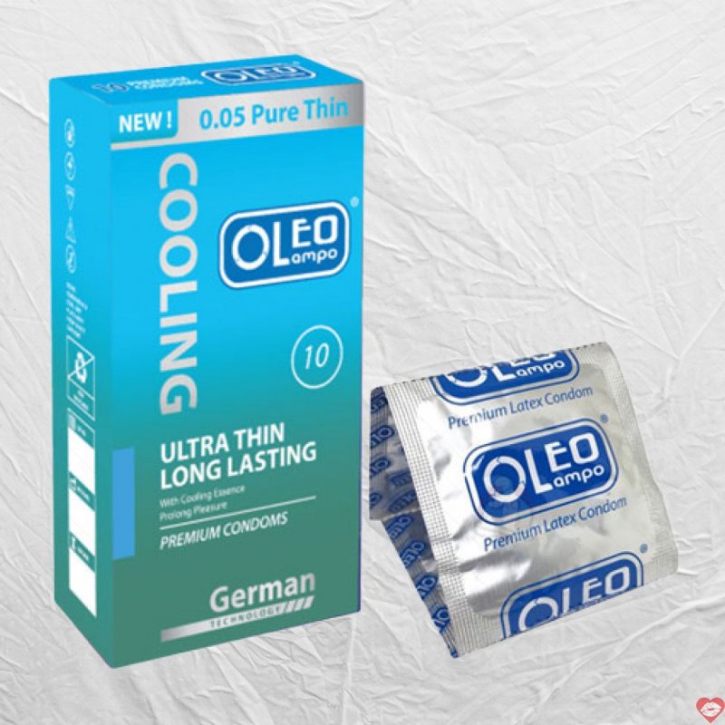 Bao cao su Oleo Lampo Cooling siêu mỏng chống xuất tinh sớm hộp 10c 