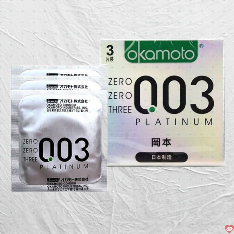 Bao cao su Okamoto 0.03 Platinum 3 chiếc siêu mỏng an toàn 