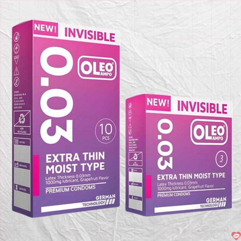 Bao cao su siêu mỏng Oleo Lampo 0.03 Invisible cực mượt an toàn 