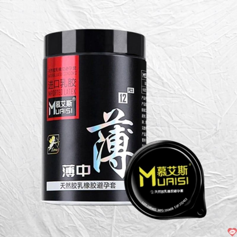 Bao cao su Muaisi Latex Đen Mỏng Mịn Kích Thích Siêu Hạng Hộp 12 