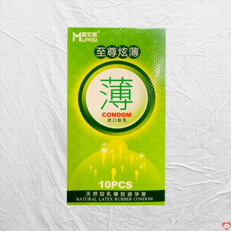 Bao cao su Muaisi xanh lá hương dâu siêu mỏng hộp 10 cái giá tốt 