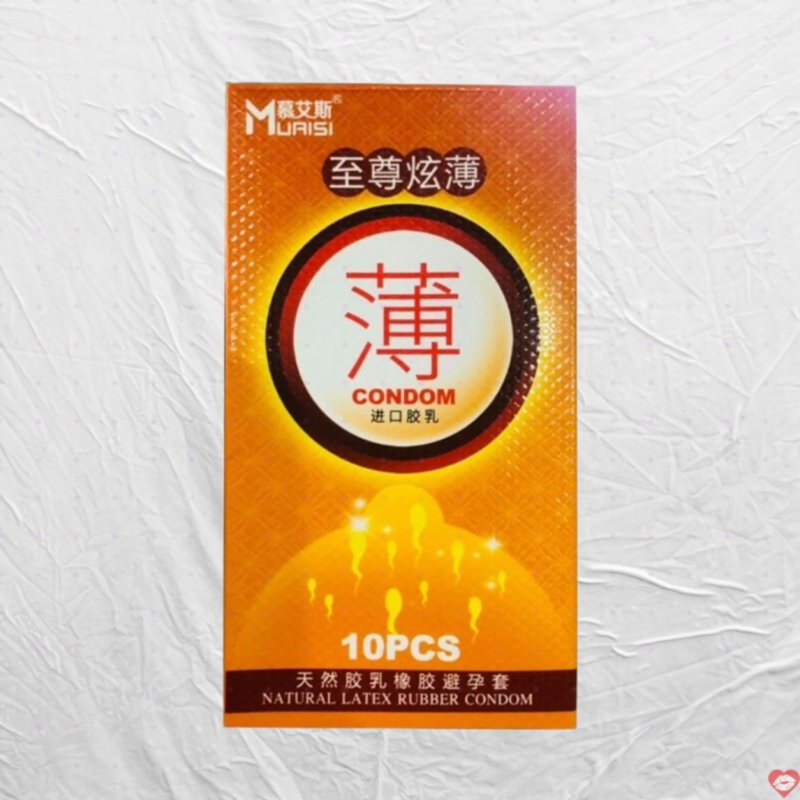 Bao cao su Muaisi Cam siêu mỏng hương dâu kích thích mạnh mẽ 