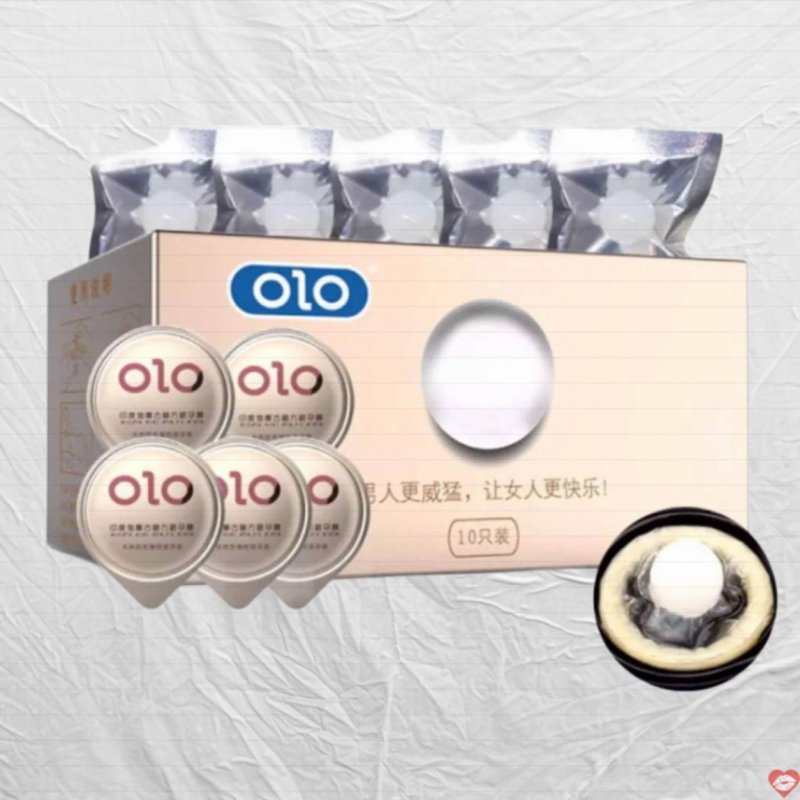 OLO 0.01 Trắng có bi Siêu mỏng tăng kích thước Hộp 5 cái 