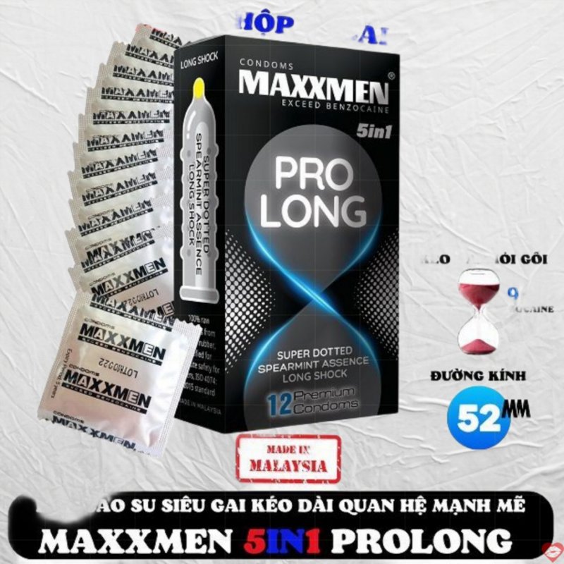 Bao cao su maxman Prolong 5in1 gai gân kéo dài bạc hà.