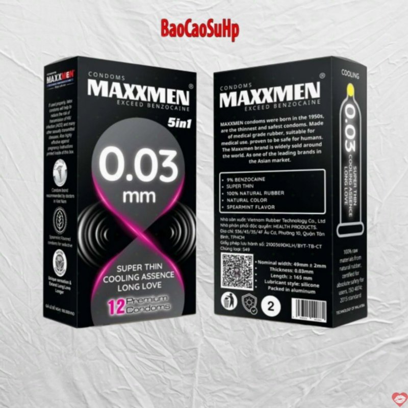 Bao cao su maxman siêu mỏng 0.03mm 5in1 bạc hà.