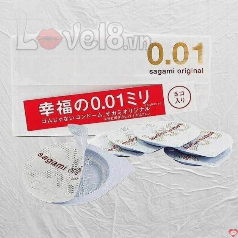 Bao Cao Su Sagami 0.01 Mỏng Nhất - Cảm Giác Chân Thật - Hộp 5 Cái 