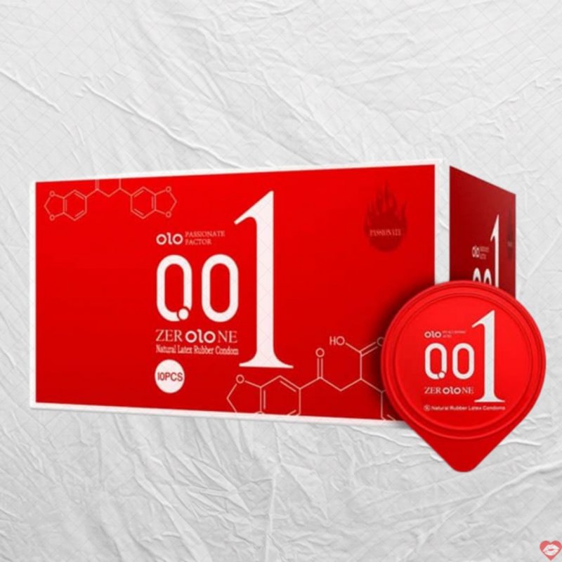 OLO New Three 0.01 Jelly Red Bao cao su gân nổi ấm nóng kích thích 