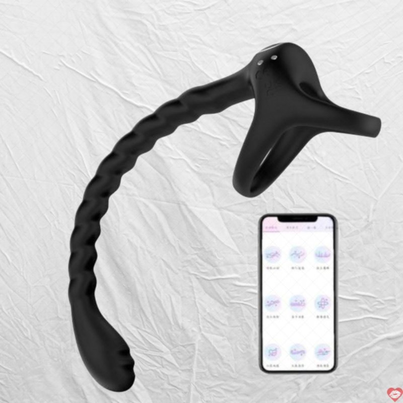Vòng đeo dương vật kèm chuỗi xoắn kích thích hậu môn điều khiển qua app