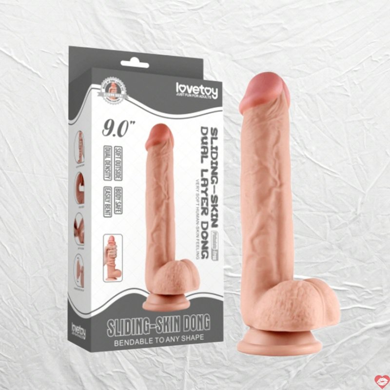 Lovetoy Sliding Skin 9 Inch Dương Vật Giả Dính Tường Trơn Mượt 