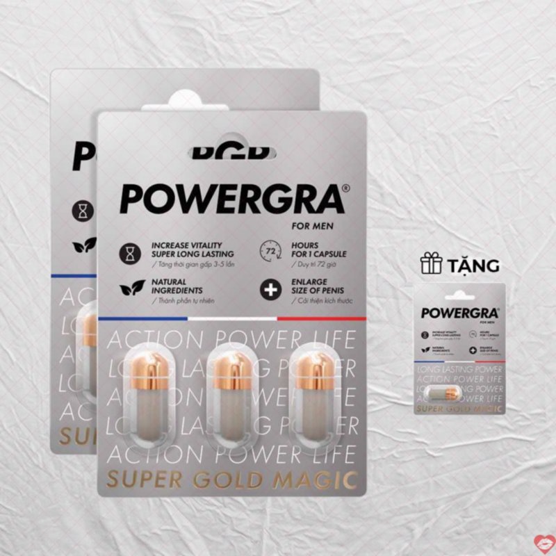 Bộ 2 vỉ 3 viên uống tăng kích thước kéo dài thời gian Powergra For Men  tặng kèm vỉ