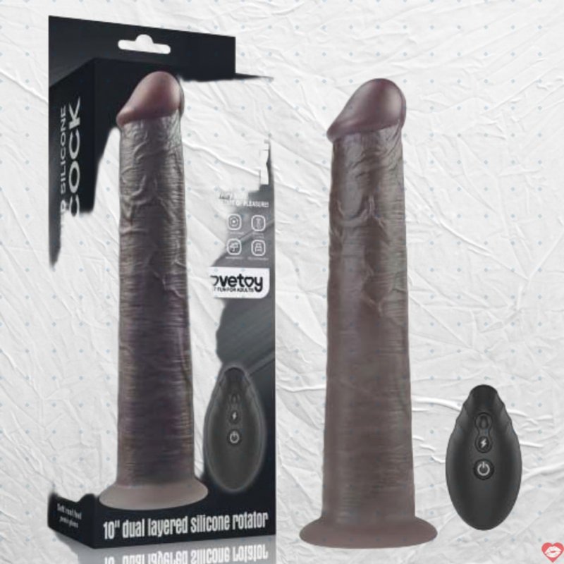 Dương vật giả Lovetoy USA 10” Dual Layered Silicone Rotator Black