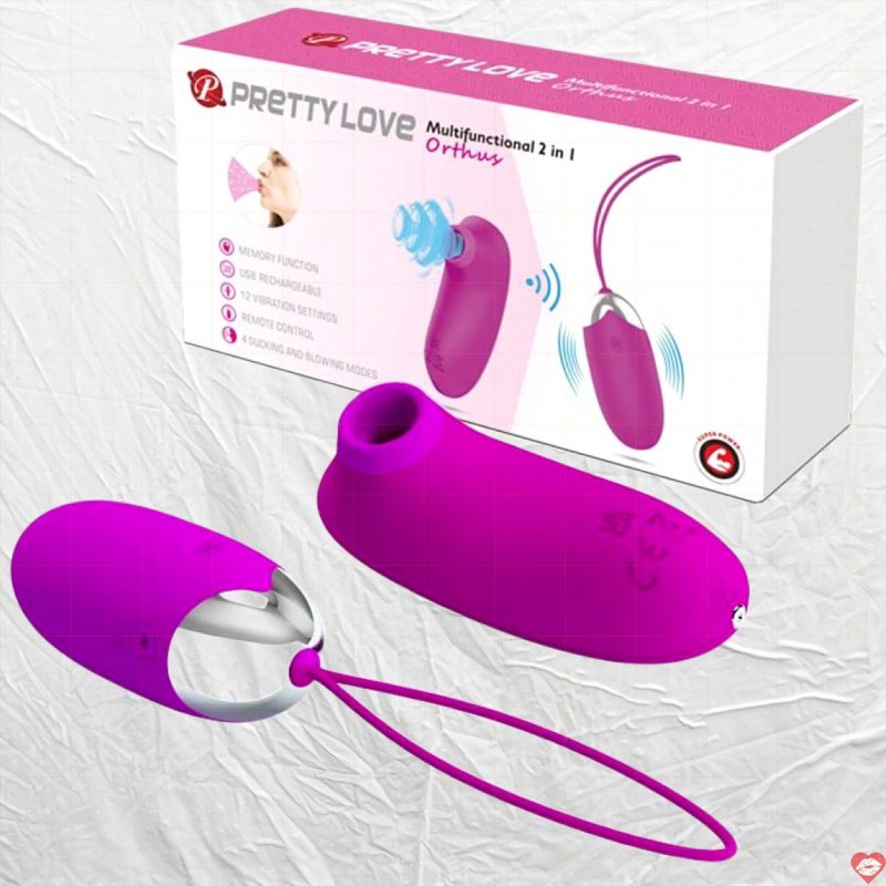 Bộ trứng rung hút Điều Khiển Từ Xa 2 quả Baile Prettylove Orthusy Silicon Sạc Cho Nữ 14901W