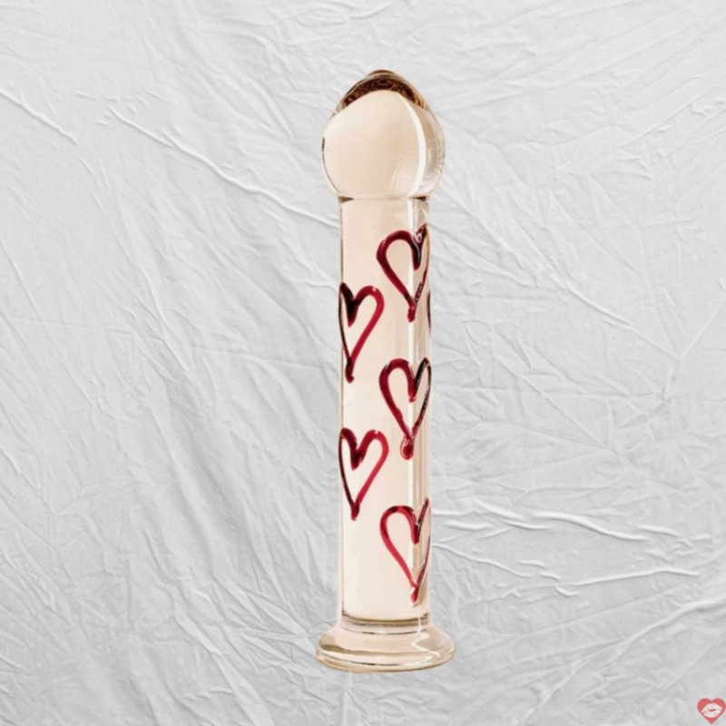 Dương vật thuỷ tinh MizzZee Glass Dildo hoạ tiết trái tim