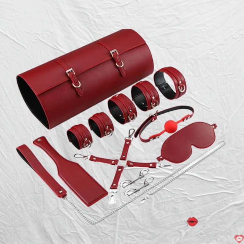 Bộ dụng cụ bạo dâm bằng da PU cao cấp Đỏ và Đen