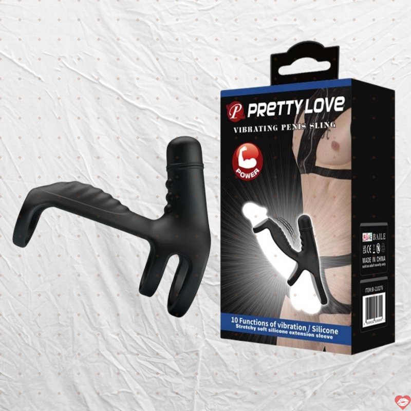 Vòng đeo dương vật Baile Prettylove Penis Sling 210276 V2 rung mạnh mẽ
